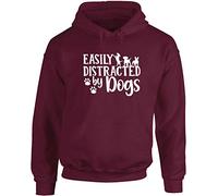 Hippowarehouse Easily Distracted by Dogs Unisex Hoodie Hooded top (Specific Size Guide in Description) Maroon