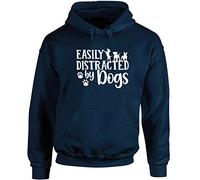 Hippowarehouse Easily Distracted by Dogs unisex Hoodie hooded top (Specific size guide in description) Navy Blue