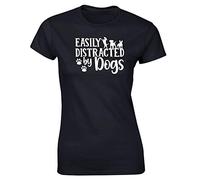 Hippowarehouse Easily Distracted by Dogs Womens Fitted Short Sleeve t-Shirt (Specific Size Guide in Description) Black