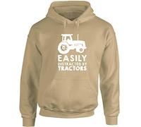 Hippowarehouse Easily distracted by tractors unisex Hoodie hooded top (Specific size guide in description) Sand