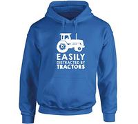 Hippowarehouse Easily Distracted by Tractors Unisex Hoodie Hooded top (Specific Size Guide in Description) Sapphire Blue
