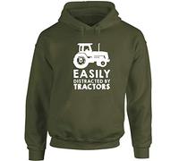 Hippowarehouse Easily Distracted by Tractors Unisex Hoodie Hooded top (Specific Size Guide in Description) Olive Green
