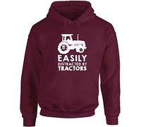 Hippowarehouse Easily Distracted by Tractors Unisex Hoodie Hooded top (Specific Size Guide in Description) Maroon