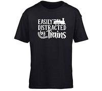 Hippowarehouse Easily Distracted by Trains Kids Children's Short Sleeve t-Shirt Black
