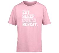 Hippowarehouse Eat Sleep Cheer Repeat Cheerleading Kids Children's Short Sleeve t-Shirt Pink