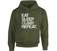 Hippowarehouse Eat Sleep Climb Repeat Unisex Hoodie Hooded top (Specific Size Guide in Description) Olive Green