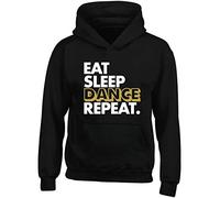 Hippowarehouse Eat Sleep Dance Repeat Kids Children's Unisex Hoodie Hooded top Black