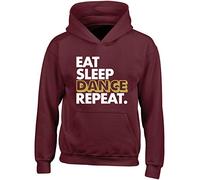 Hippowarehouse Eat Sleep Dance Repeat Kids Children's Unisex Hoodie Hooded top Maroon