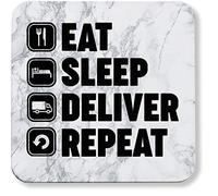 Hippowarehouse Eat Sleep Deliver Repeat printed coaster gloss finish durable backing 9cm x 9cm 2 pack