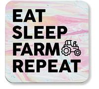 Hippowarehouse Eat Sleep Farm Repeat printed coaster gloss finish durable backing 9cm x 9cm 2 pack