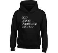 Hippowarehouse Eat Sleep Football Repeat Kids Children's Unisex Hoodie Hooded top Black