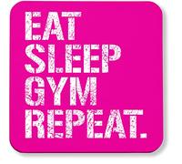 Hippowarehouse Eat Sleep Gym Repeat printed coaster gloss finish durable backing 9cm x 9cm 2 pack