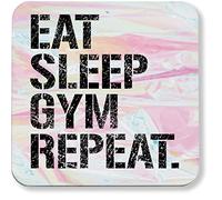 Hippowarehouse Eat Sleep Gym Repeat printed coaster gloss finish durable backing 9cm x 9cm 2 pack