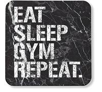 Hippowarehouse Eat Sleep Gym Repeat printed coaster gloss finish durable backing 9cm x 9cm 2 pack