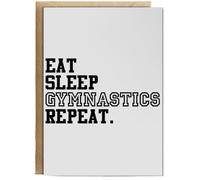 Hippowarehouse Eat Sleep Gymnastics Repeat Gymnast Birthday Card A5 Personalised with envelope for him for her Funny Cards for Men and Women Blank inside option