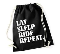 Hippowarehouse Eat Sleep Ride Repeat Horse Riding Drawstring Cotton School Gym Bag 37cm x 46cm, 12 litres