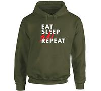 Hippowarehouse Eat Sleep ski Repeat Unisex Hoodie Hooded top (Specific Size Guide in Description) Olive Green