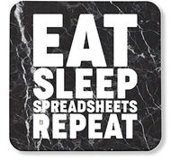 Hippowarehouse Eat Sleep Spreadsheets Repeat printed coaster gloss finish durable backing 9cm x 9cm 2 pack