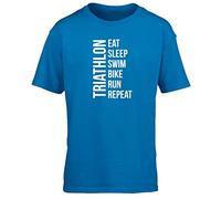 Hippowarehouse Eat Sleep Swim Bike Run Repeat Triathlon Kids Children's Short Sleeve t-Shirt Sapphire Blue