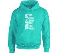 Hippowarehouse Eat Sleep Swim Bike Run Repeat Triathlon Unisex Hoodie Hooded top (Specific Size Guide in Description)