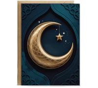 Hippowarehouse Eid Mubarak card golden crescent moon Personalised Card A6 with envelope for him for her Funny Cards for Men and Women Blank inside option