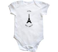 Hippowarehouse Eiffel Tower Paris mon Amour Baby Vest Bodysuit (Short Sleeve) Boys Girls White
