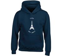 Hippowarehouse Eiffel tower paris mon amour kids children's unisex Hoodie hooded top Navy