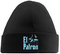Hippowarehouse El Patron Pablo Escobar Embroidered Beanie Hat Black with Baby Blue Stitch