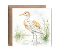 Hippowarehouse Elegant floral Cattle Egret Personalised Card. 15cm x 15cm with envelope for him for her Funny Cards for Men and Women Blank inside option