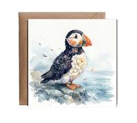 Hippowarehouse Elegant floral Puffin Personalised Card. 15cm x 15cm with envelope for him for her Funny Cards for Men and Women Blank inside option