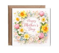 Hippowarehouse Elegant Mothers Day Card with Pastel Spring Flowers and Daffodils in Dimensional Style Personalised Card. 15cm x 15cm with envelope for him for her Funny Cards for Men and Women Blank