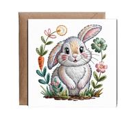 Hippowarehouse Embroidered style bunny rabbit Personalised Card. 15cm x 15cm with envelope for him for her Funny Cards for Men and Women Blank inside option