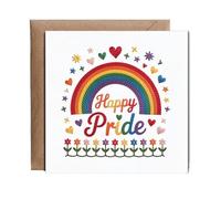 Hippowarehouse Embroidered style happy pride rainbow Personalised Card. 15cm x 15cm with envelope for him for her Funny Cards for Men and Women Blank inside option