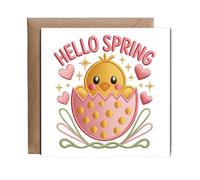 Hippowarehouse Embroidered style Hello spring chick egg part 2 Personalised Card. 15cm x 15cm with envelope for him for her Funny Cards for Men and Women Blank inside option