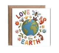 Hippowarehouse Embroidered style love the earth animals Personalised Card. 15cm x 15cm with envelope for him for her Funny Cards for Men and Women Blank inside option
