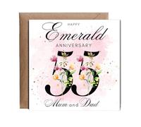 Hippowarehouse Emerald Anniversary mum and dad Personalised Card. 15cm x 15cm with envelope for him for her Funny Cards for Men and Women Blank inside option