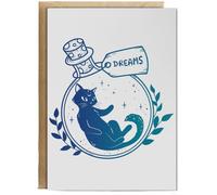 Hippowarehouse Enchanted Cat in a Dream Bottle Celestial Fantasy Personalised Card A5 with envelope for him for her Funny Cards for Men and Women Blank inside option