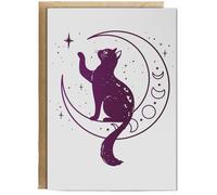 Hippowarehouse Enchanted Moon Cat Ethereal Cosmic Dream Fantasy Personalised Card A5 with envelope for him for her Funny Cards for Men and Women Blank inside option