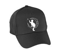 Hippowarehouse Enchanted Moon Cat Ethereal Cosmic Dream Fantasy Premium Printed 5 Panel Baseball Cap hat OneSize Adults Black