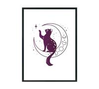 Hippowarehouse Enchanted Moon Cat Ethereal Cosmic Dream Fantasy Printed Poster A3 Wall Art Design Classroom Room Gym Office Décor