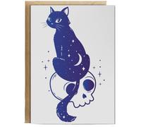 Hippowarehouse Enchanted Skull Cat Mystical Cosmic Dream Fantasy Personalised Card A5 with envelope for him for her Funny Cards for Men and Women Blank inside option
