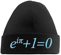 Hippowarehouse Euler's Identity Embroidered Beanie Hat Black with Baby Blue Stitch
