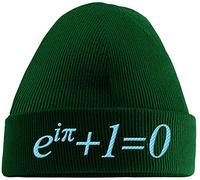 Hippowarehouse Euler's Identity Embroidered Beanie Hat Green with Baby Blue Stitch