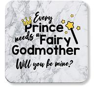 Hippowarehouse Every Prince needs a Fairy Godmother Will you be mine? printed coaster gloss finish durable backing 9cm x 9cm 2 pack