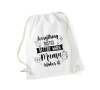 Hippowarehouse Everything Tastes Better When Mama Makes It for Mothers Day Drawstring Cotton School Gym Bag 37cm x 46cm, 12 litres