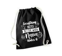 Hippowarehouse Everything Tastes Better When Nana Makes It Baking Lover Drawstring Cotton School Gym Bag 37cm x 46cm, 12 litres