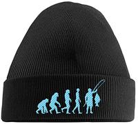 Hippowarehouse Evolution of Carp Fishing Embroidered Beanie Hat Black with Baby Blue Stitch