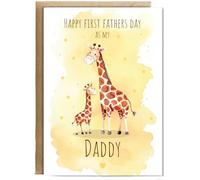 Hippowarehouse Fathers day first fathers day Daddy giraffe Personalised Card A6 with envelope for him for her Funny Cards for Men and Women Blank inside option