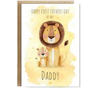 Hippowarehouse Fathers day first fathers day Daddy Lion and cub Personalised Card A5 with envelope for him for her Funny Cards for Men and Women Blank inside option