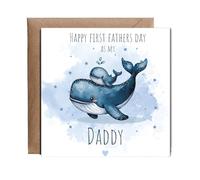 Hippowarehouse Fathers day first fathers day Daddy whale Personalised Card. 15cm x 15cm with envelope for him for her Funny Cards for Men and Women Blank inside option